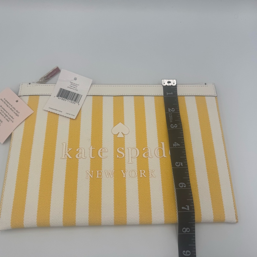 Kate Spade Street Striped Printed Yellow and White Canvas Clutch Zip Pouch NWT - Picture 7 of 8
